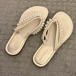 Bernardo Women's Sandals in Cream with Pearl Details